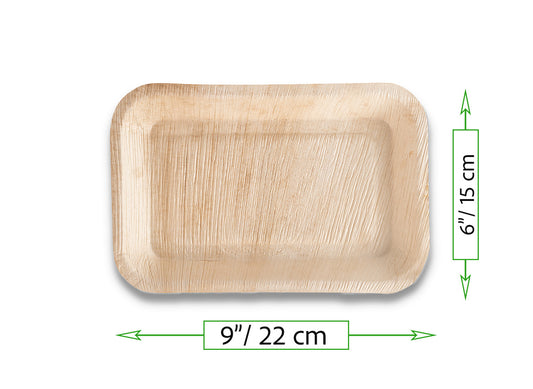 9" Deep Rectangular Tray (Medium, Palm Leaf)