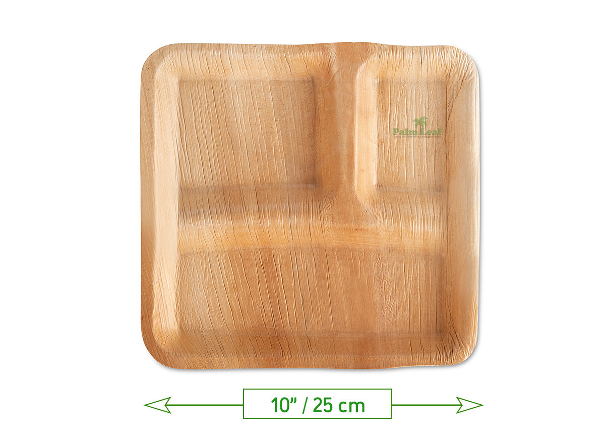 10" 3 Compartment Square (Large) - Areca Palm Leaf Plate