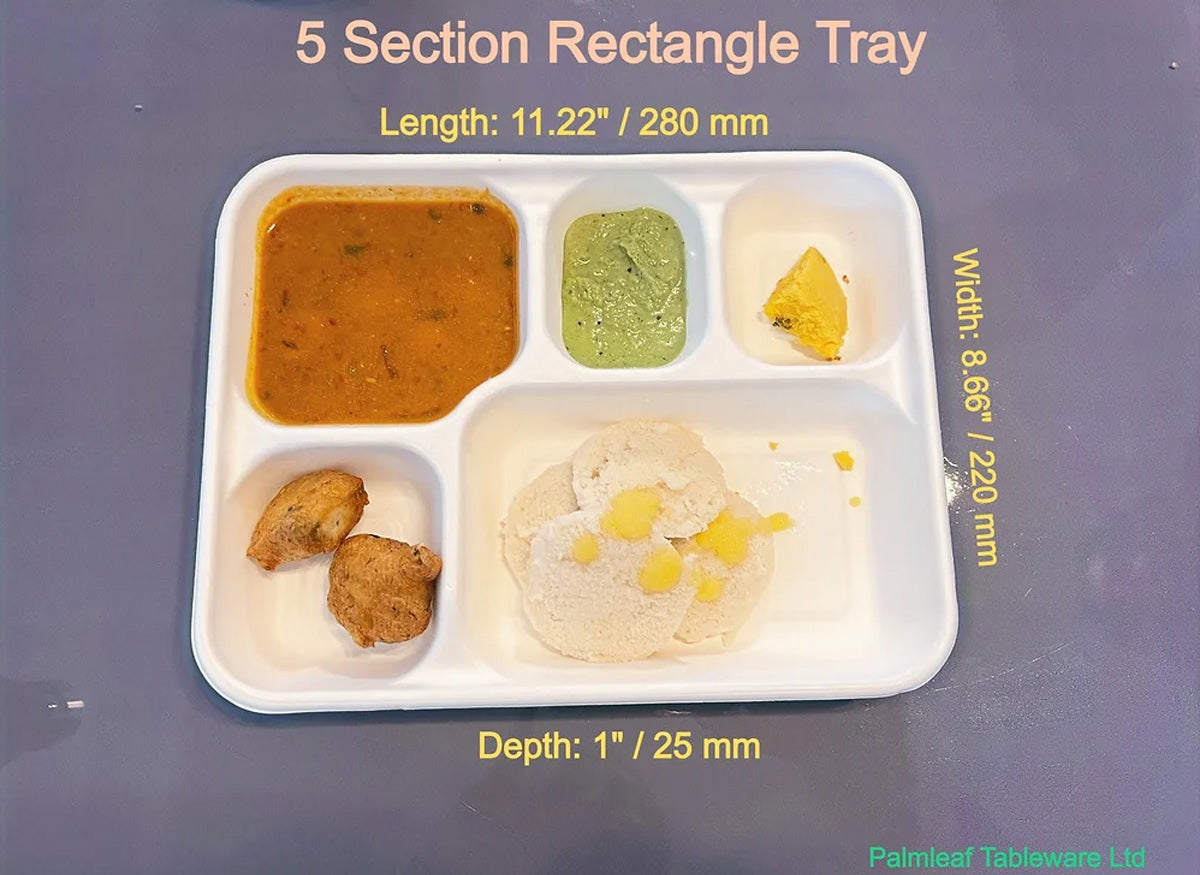 5 Compartment Tray and Lid - Bagasse Sugarcane Fibre