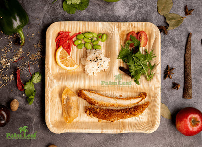 10" 3 Compartment Square (Large, Palm Leaf)