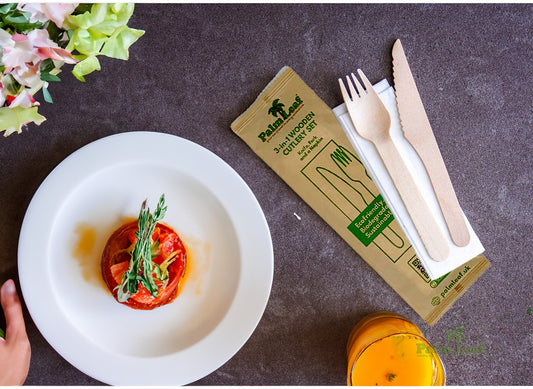 3-in-1 Disposable Cutlery in a Paper Wrap | Fork, Knife and Napkin