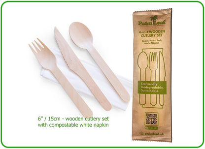4-in-1 Disposable Cutlery in a Paper Wrap | Fork, Knife, Spoon and a Napkin