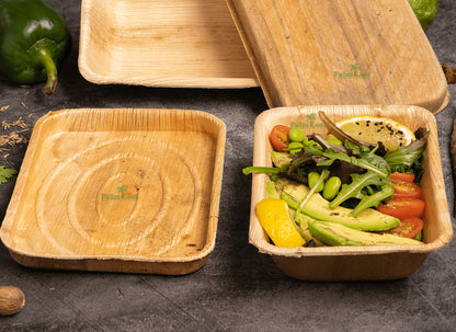 Palm Leaf Container Tray - Pack of 10 with Lids