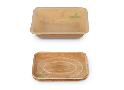 Palm Leaf Container Tray - Pack of 10 with Lids